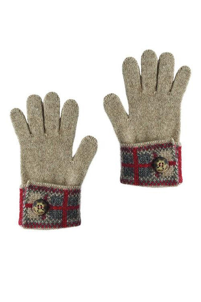 Possum Merino Tartan Glove Mocha Pewter Red