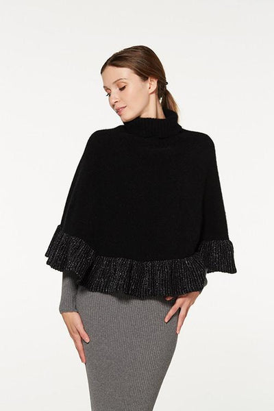 Possum Merino Roll Neck Ruffle Poncho