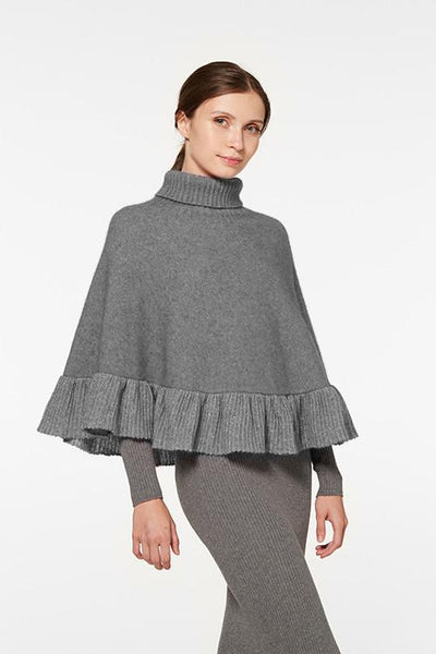 Possum Merino Roll Neck Ruffle Poncho