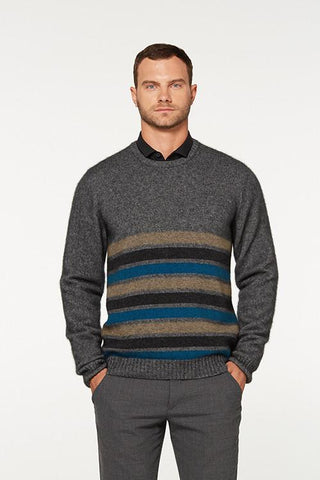 Possum Merino Stripe Crew Neck Jumper Pewter