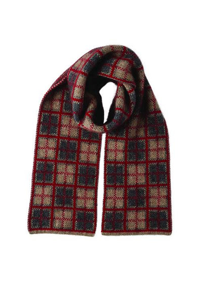 Possum Merino Tartan Scarf Mocha Pewter Red