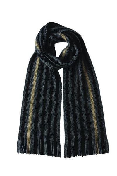 Possum Merino Wide Offset Stripe Scarf Mocha Stripe