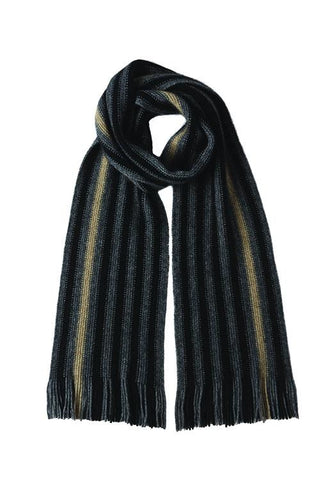 Possum Merino Wide Offset Stripe Scarf Mocha Stripe