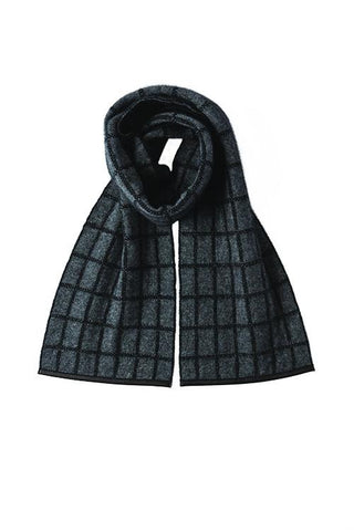 Possum Merino Check Scarf with Lambskin Trim Pewter Black