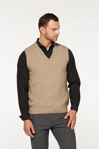 Possum Merino Cable Vest Mocha