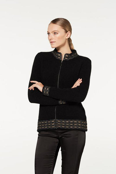 Possum Merino Wave Trim Zip Up Cardigan