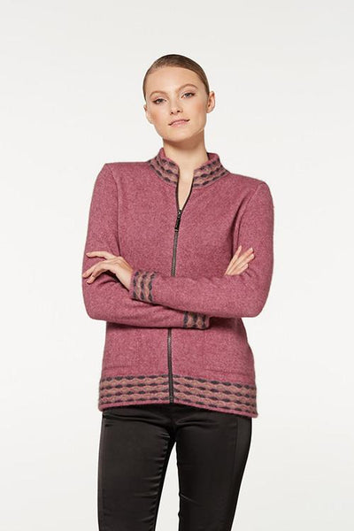 Possum Merino Wave Trim Zip Up Cardigan