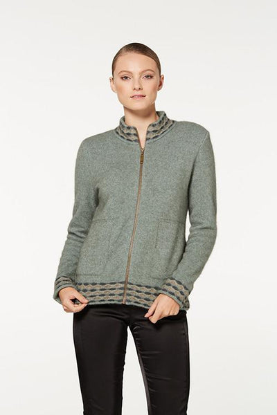 Possum Merino Wave Trim Zip Up Cardigan
