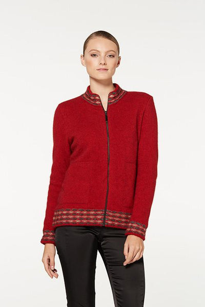 Possum Merino Wave Trim Zip Up Cardigan