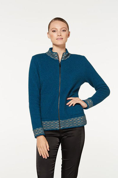 Possum Merino Wave Trim Zip Up Cardigan