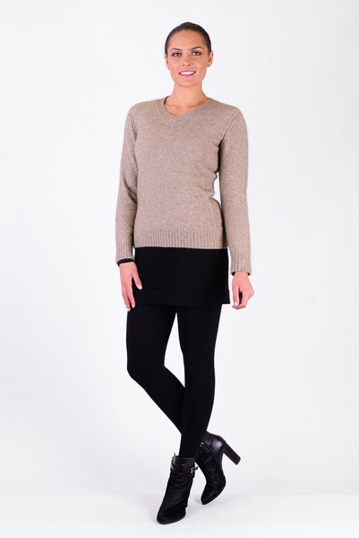 Possum Merino Rib Detail V-Neck Jersey