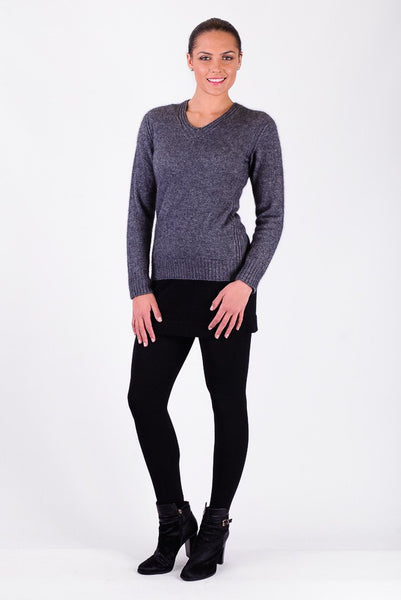 Possum Merino Rib Detail V-Neck Jersey