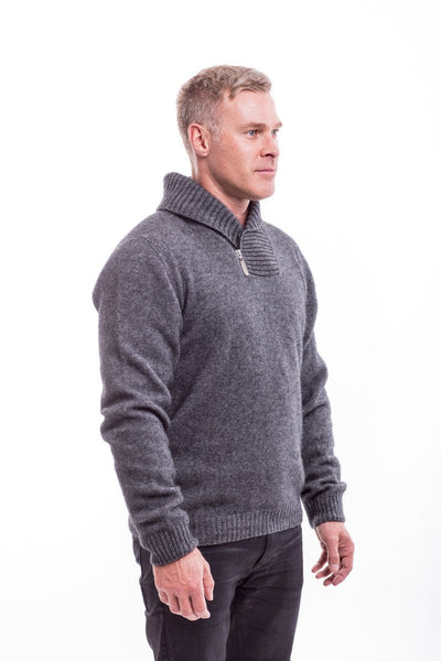 Possum Merino Shawl Collar Sweater with Short Zip