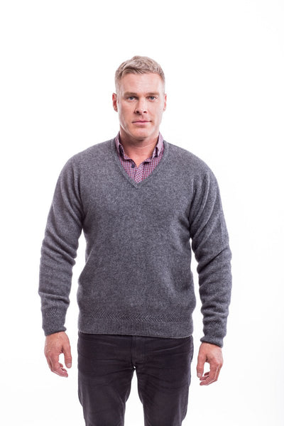 Possum Merino Rack Stitch V-Neck Jersey